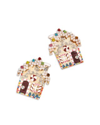 BAUBLEBAR - Home for the Holidays Crystal & Imitation Pearl Gingerbread House Statement Stud Earrings in Gold Tone