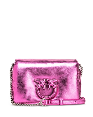 Pinko Love Click Puff Classic Mini Metallic Leather Shoulder Bag In Pink