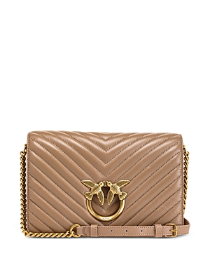 Pinko Love Click Classic Leather Bag In Tan