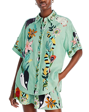 Shop Alemais Meagan Oversized Linen Shirt In Jade
