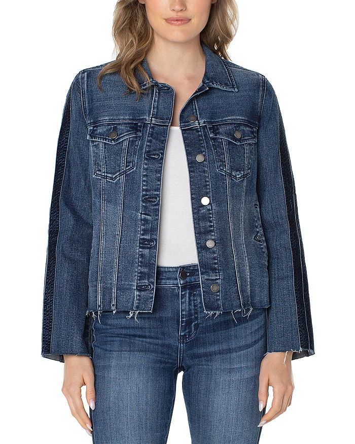 Liverpool Los Angeles Velvet Trim Frayed Denim Jacket Bloomingdale s
