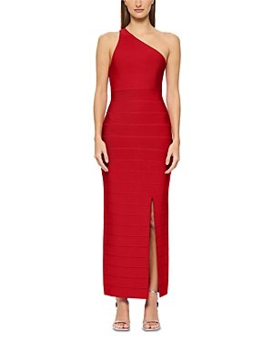 Herve Leger One Shoulder Bandage Gown In Lipstick Red