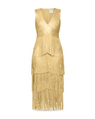 Foiled Bandage Fringe Midi Dress
