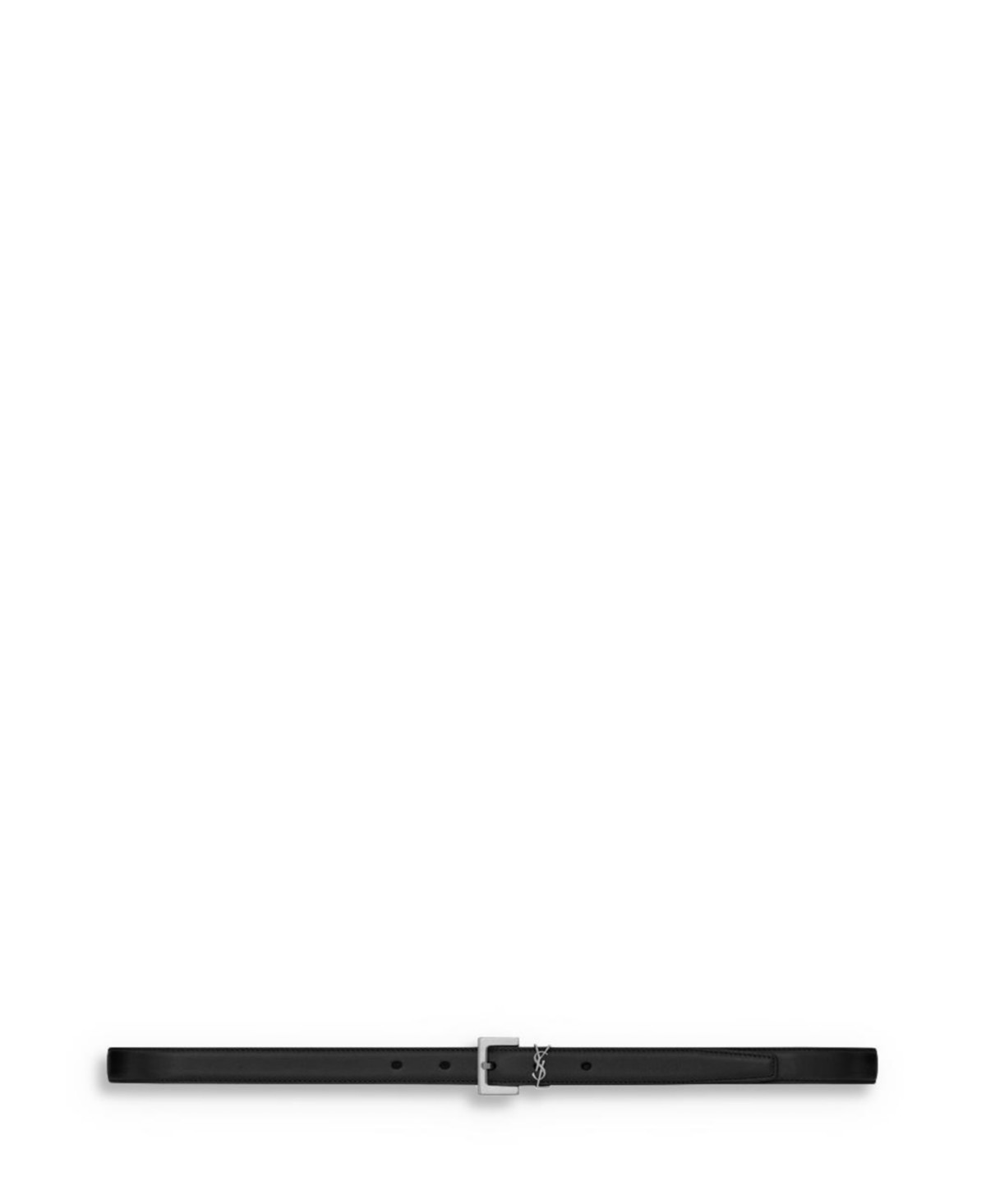Saint Laurent Cassandre Thin Belt with Square Buckle in Smooth Leather in Black