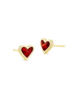 Kendra Scott Ari Heart Stud Earrings In Gold/red