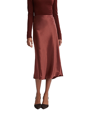 Vince Bias Satin Midi Skirt In Cinnamon