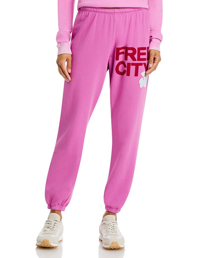 FREECITY - Large Logo Sweatpants in Pink Plant - Pink Cotton Sweats, M