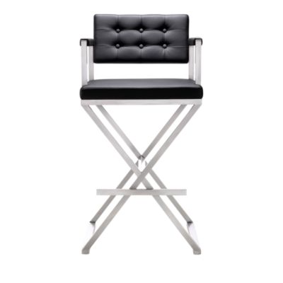  Director Performance Vegan Leather and Stainless Steel Barstool in Black