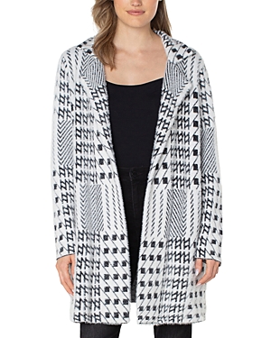 Shop Liverpool Los Angeles Open Front Sweater Coat In Black/white Mixed Plaid