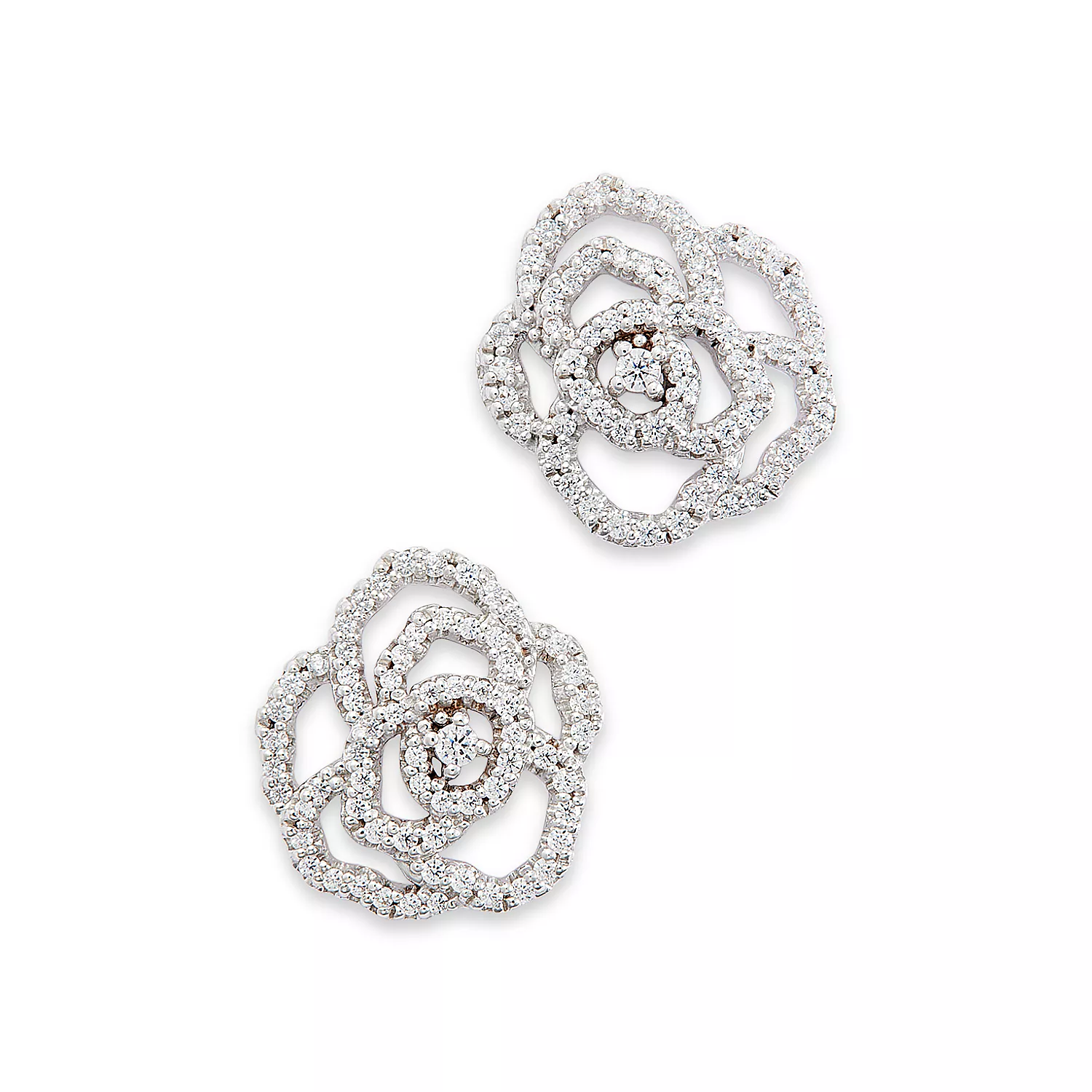 Diamond Rose Flower Openwork Stud Earrings in 14K White Gold, 0.30 tcw