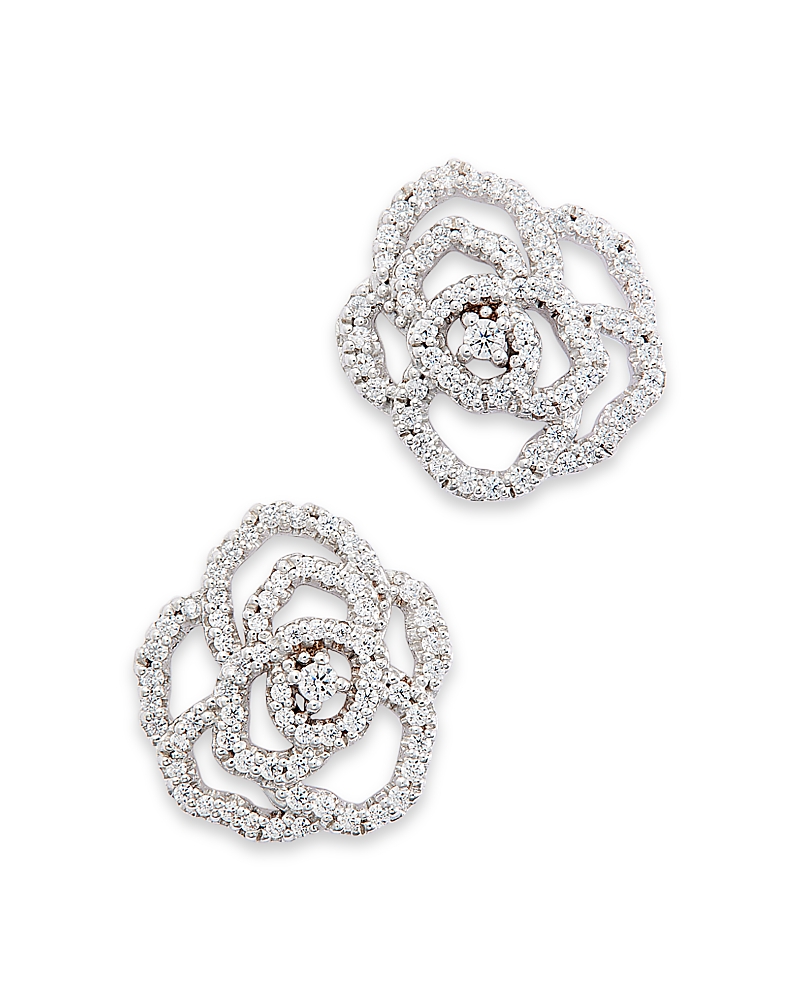 Bloomingdale's Fine Collection Diamond Rose Flower Openwork Stud Earrings in 14K White Gold, 0.30 tcw
