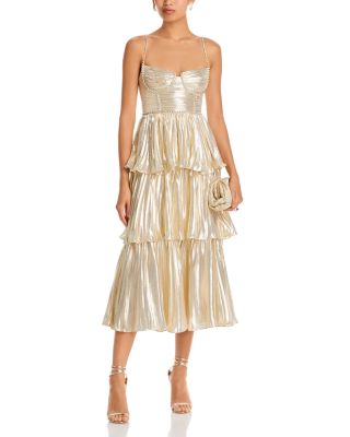 Self-Portrait Tiered Metallic Midi Dress | Bloomingdale's