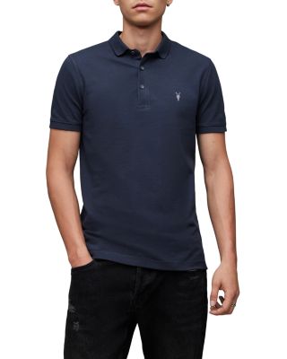 Allsaints Mode Merino Short Sleeve Polo Shirt In Navy Blue