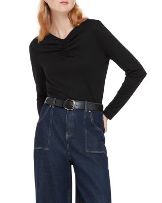 Whistles High V Neck Ruched Top