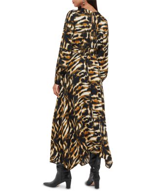 Smoke Print Gathered Midi Dress