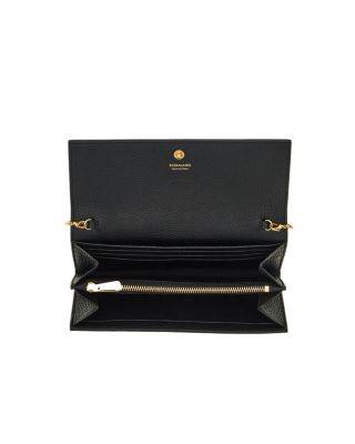 SALE♪関税込【 FERRAGAMO】GANCINO フラップWALLET Salvatore Ferragamo Calf Leather Small Wallet On Chain Black