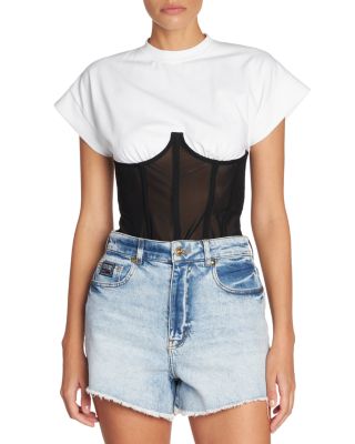 Versace Jeans Couture Mixed Media Corset Top | Bloomingdale's Women