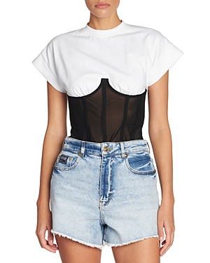 Shop Versace Jeans Couture Mixed Media Corset Top In White