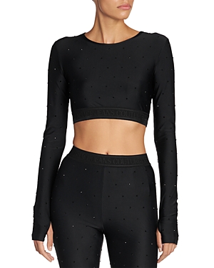 Shop Versace Jeans Couture Embellished Long Sleeve Tee In Black