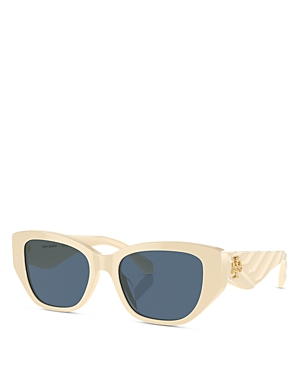 Tory Burch Kira Quilted Acetate Cat-eye Sunglasses In Ivory/blue Mirrored Solid