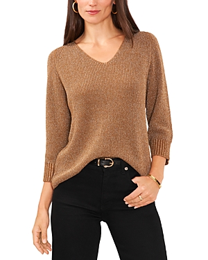 Shop Vince Camuto Three Quarter Sleeve Sweater In Mocha Latte