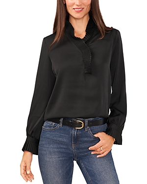 Shop Vince Camuto Pleated Trim Blouse In Rich Black