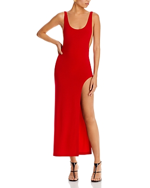 Shop Norma Kamali Marissa Wide Slit Gown In Tiger Red