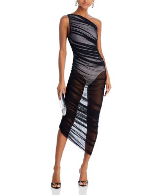 Norma Kamali Diana Sheer Ruched Asymmetric Gown | Bloomingdale's Women