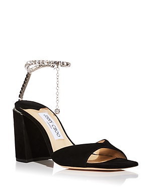 Shop Jimmy Choo Women's Saeda 85 Embellished Ankle Strap High Heel Sandals In Black/crystal