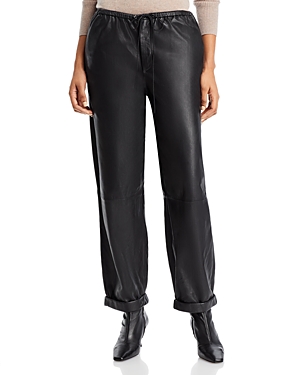 By Malene Birger Joanni Leather Drawstring Ankle Trousers In Black