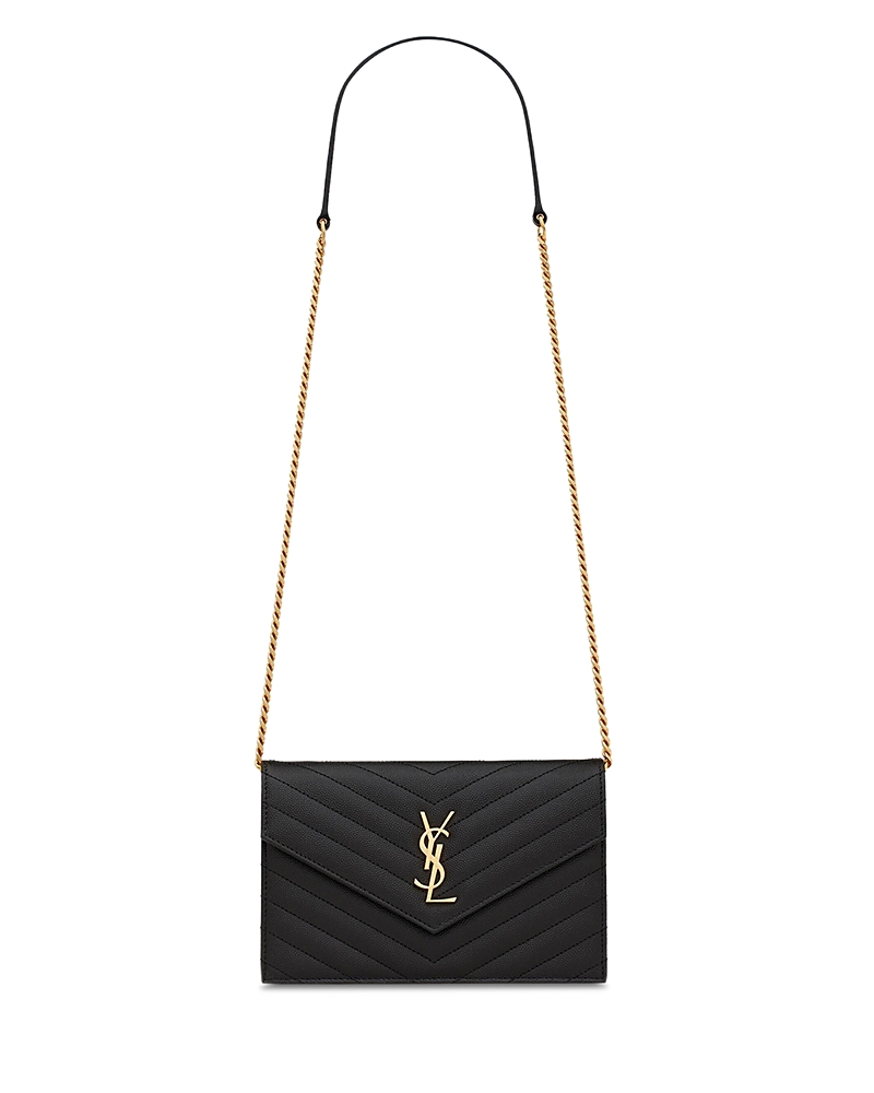 Saint Laurent Cassandre Matelasse Envelope Chain Wallet in Grain Leather