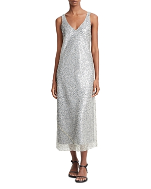Vince Lucite Metallic Sequin Midi Slip Dress In Sea Slate