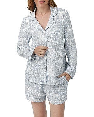 Bedhead Pajamas Printed Long Sleeve & Shorts Pajama Set In Blue/travel Log