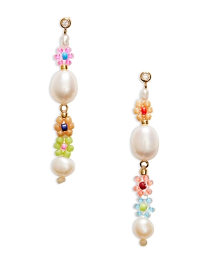 Anni Lu Mexi Flower Beaded Cultured Freshwater Pearl Drop Earrings in 18K Gold Plated