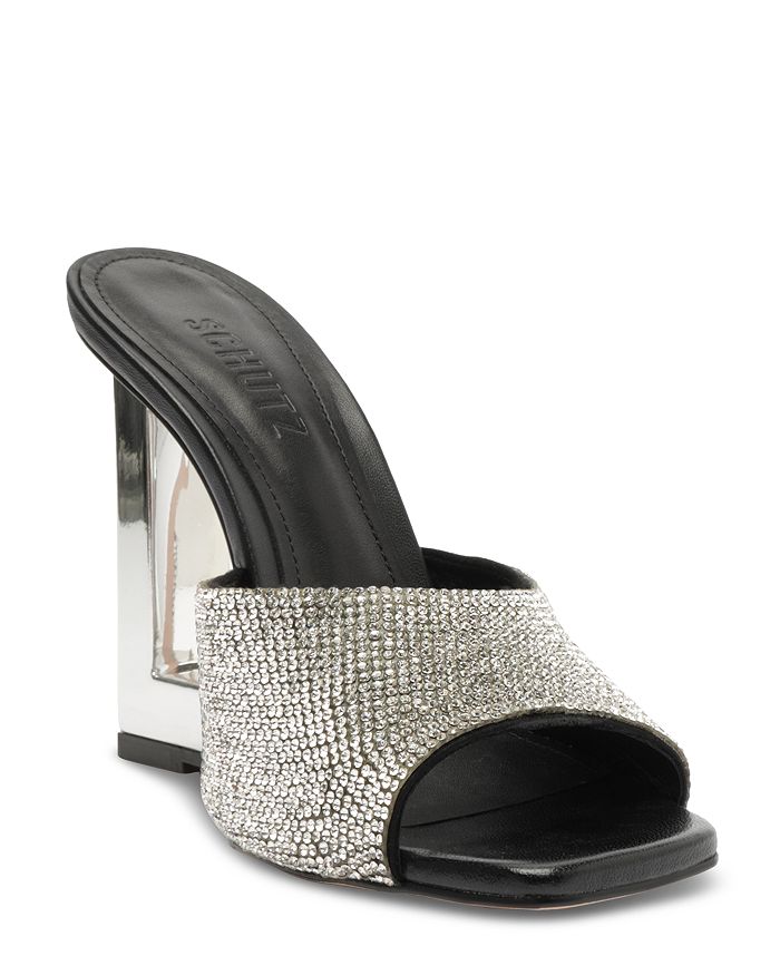 SCHUTZ Women s Filipa Square Toe Rhinestone High Heel Sandals