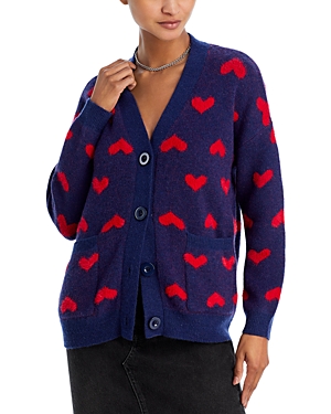 Aqua V Neck Heart Design Cardigan Sweater - 100% Exclusive In Navy Red