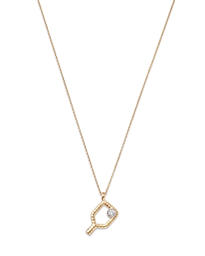 Bloomingdale's Diamond Pickleball Racket Pendant Necklace in 14K Yellow Gold, 0.07 ct. t.w.