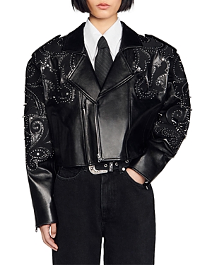 Sandro Maria Leather Studded Jacket