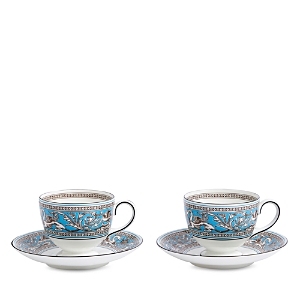 Wedgwood Florentine Turquoise Teacup & Saucer 4-piece Set In Turquoise