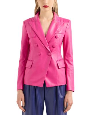 Emporio Armani - Double Breasted Slim Fit Leather Blazer
