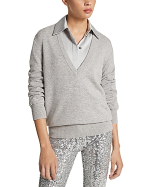 Shop Michael Kors Cashmere V Neck Sweater In Pearl Melange