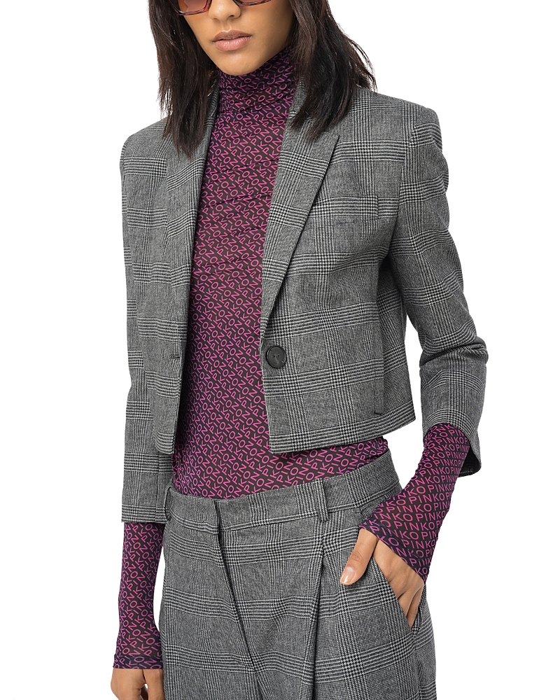 Pinko Cropped Blazer In Grey/ Black