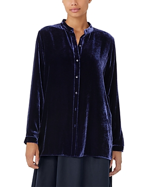 Eileen Fisher Band-collar Button-down Velvet Shirt In Venus