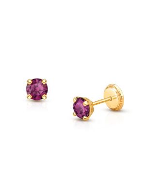  Children's 14K Gold 4mm Crystal Birthstone Studs Girls' Screw Back Earrings