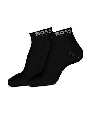 Hugo Boss Cotton Blend Logo Ankle Socks, Pack Of 2 In Black