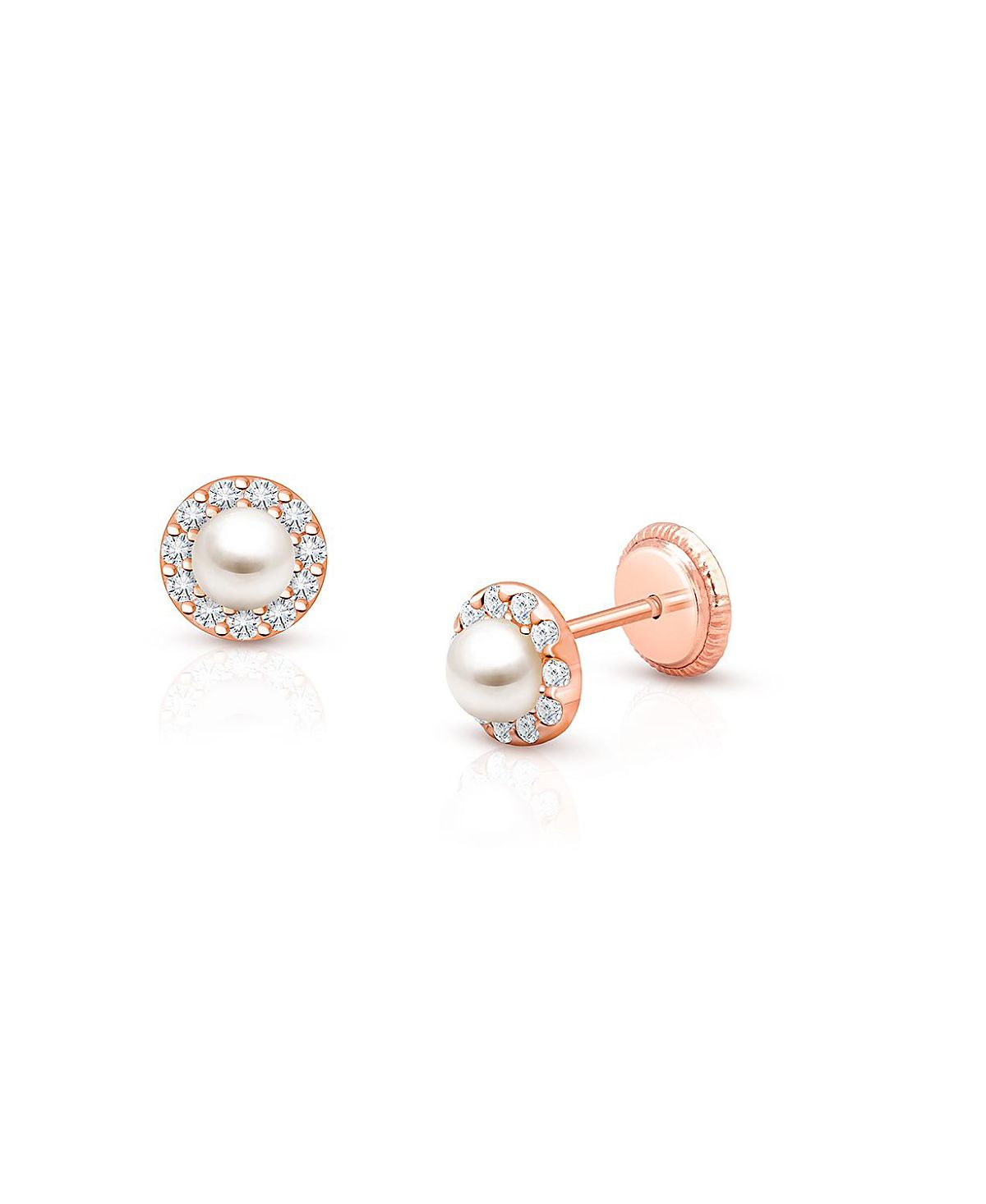 Tiny Blessings Girls' 14K Gold Cultured Pearl Halo Studs Screw Back Earrings - Baby, Little Kid, Big Kid