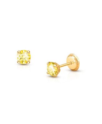  Children's 14K Gold 4mm Crystal Birthstone Studs Girls' Screw Back Earrings