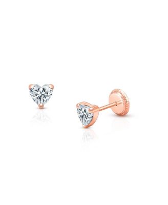 Girls' 14K Gold 4mm Clear Heart Studs Screw Back Earrings - Baby, Little Kid, Big Kid