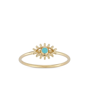 Moon & Meadow 14k Yellow Gold Turquoise Eye Ring In Blue/gold