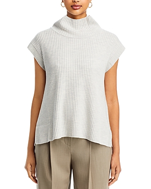 Eileen Fisher Ribbed Turtleneck Wool Tank In Seasalt